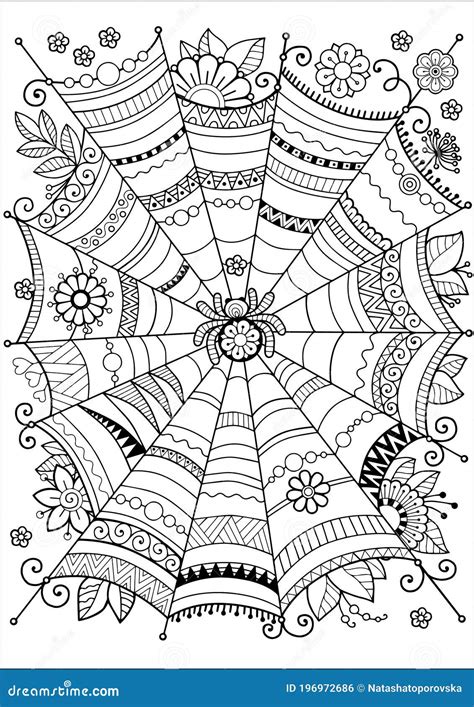 Vector Coloring Page for Adult. Mandala Spider Web. Printable Zentangle ...