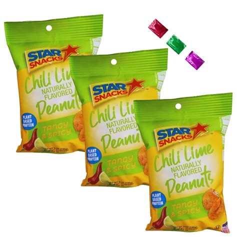 Star Snacks Chili Lime Peanuts 5 Oz Pack of 3, Spicy & Tangy Roasted