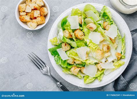 Classic Caesar Salad with Romaine Lettuce with Parmesan Cheese and ...
