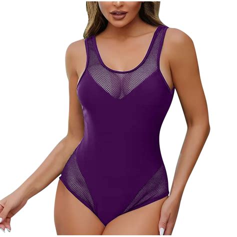 Srogem Womens One Piece Mesh Swimsuits Tummy Control Swimwear Sheer