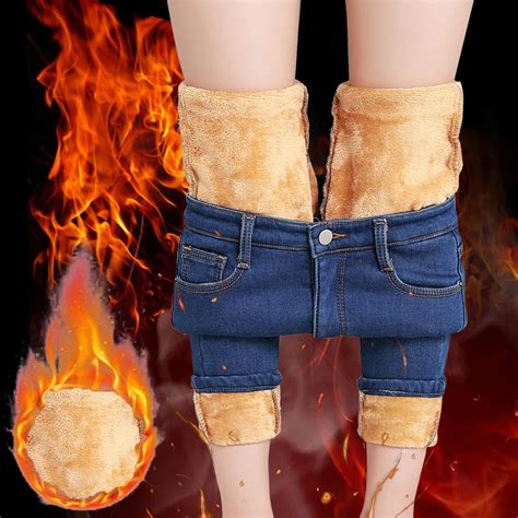 Pxiakgy Women's Fleece Lined Jeans Thermal Flannel Lined Jeans Winter