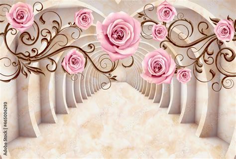 3D wallpaper with beautiful roses Stock Illustration | Adobe Stock