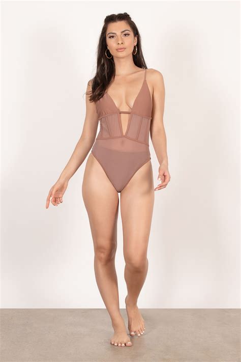 Black One Piece - Mesh Swimsuit - Black Deep Plunge One Piece