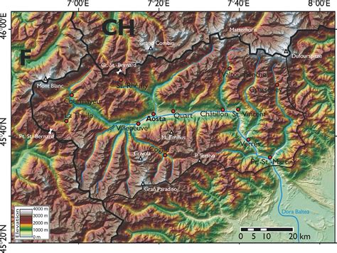 Physical Map Aosta Valley • Mapsof.net