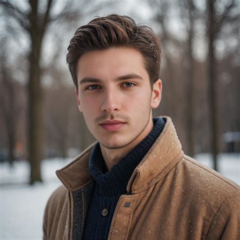 confident young man  snowy park