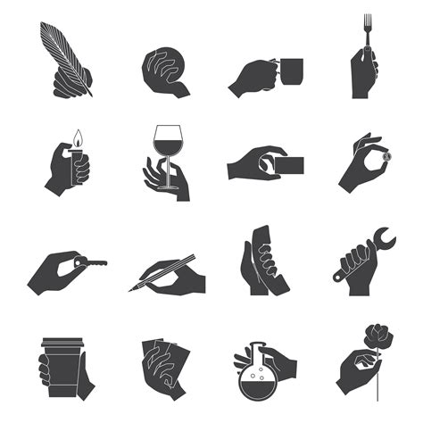 Hand holding objects black set 438658 Vector Art at Vecteezy