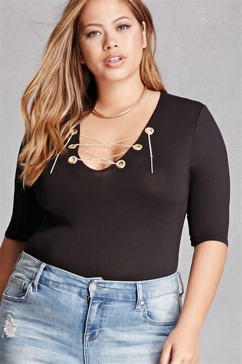 Forever 21 FOREVER 21+ Plus Size Lace-Up Bodysuit | Plus size, Plus ...