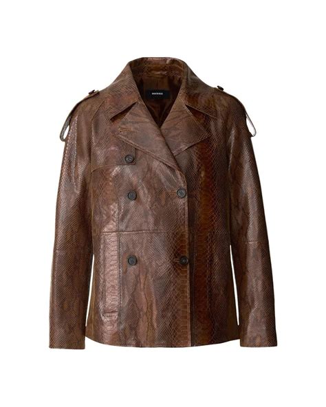 mackage dolores snk double breasted snake leather jacket  brown lyst