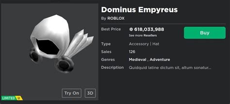 Dominus Emp sold for 137,000,000. What : r/roblox