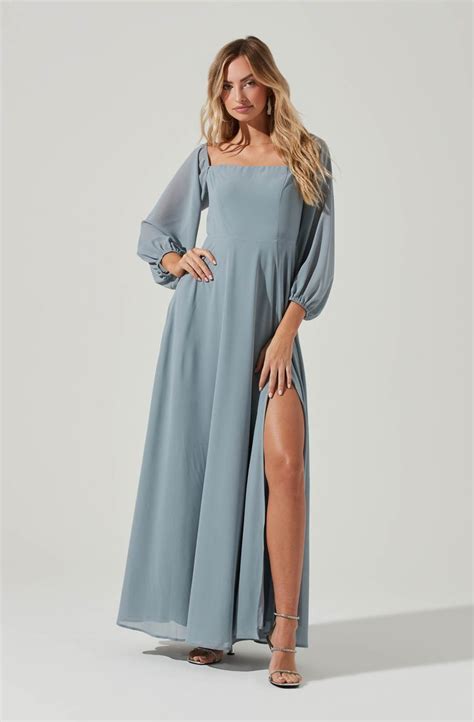 lucinda square neck long sleeve maxi dress dusty blue xl kleider