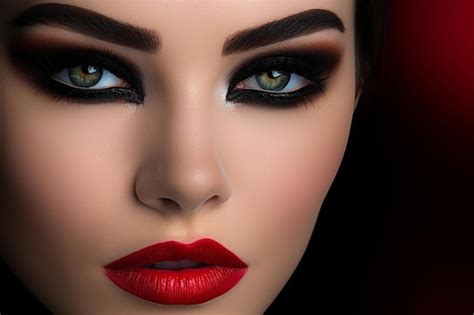 Premium AI Image | a close up of a woman's face with red lips and a red ...