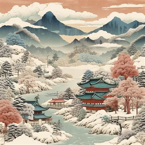 Premium AI Image | Snowy Japanese Village in Historic Feudal Japanquot