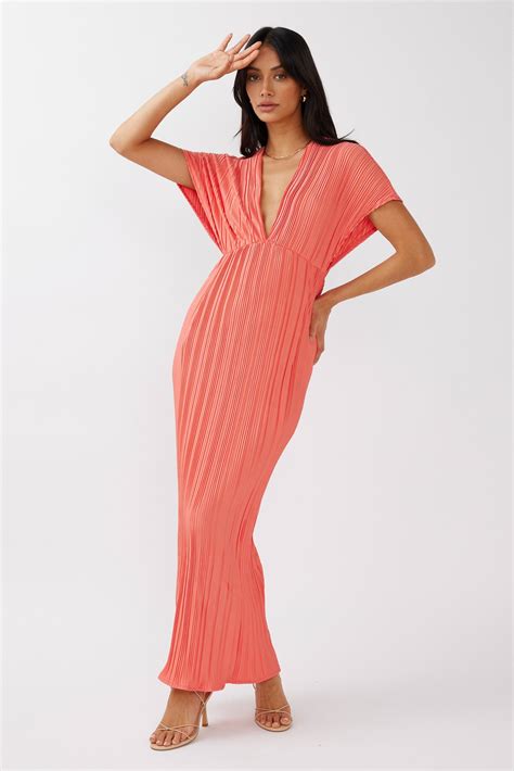Shop the Astor Batwing Accordion Pleat Dress Watermelon