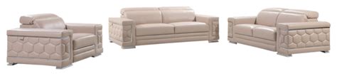 114" Modern Beige Leather Sofa Set - Contemporary - Living Room ...