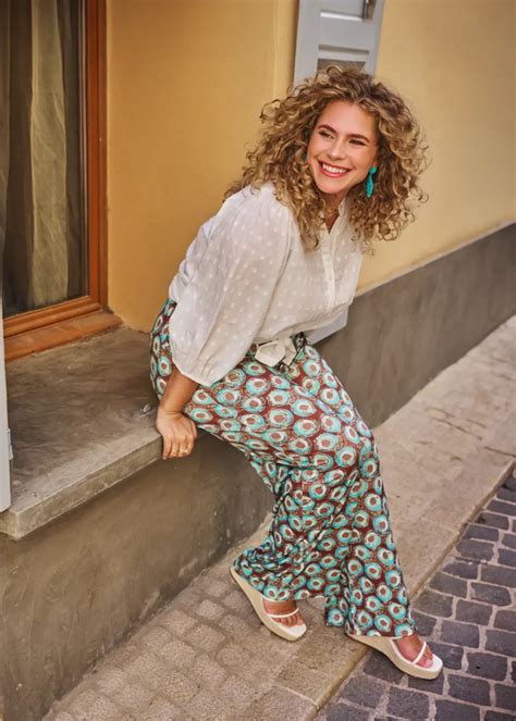 Carmin Pants Cappuccino / Pool Blue - Elily Damesmode