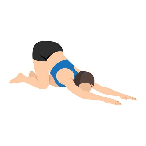 Woman doing extended puppy pose uttana shishosana exercise. Flat vector