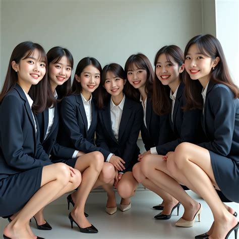 8girls, group photo 、 professional photorealistic image showing ...