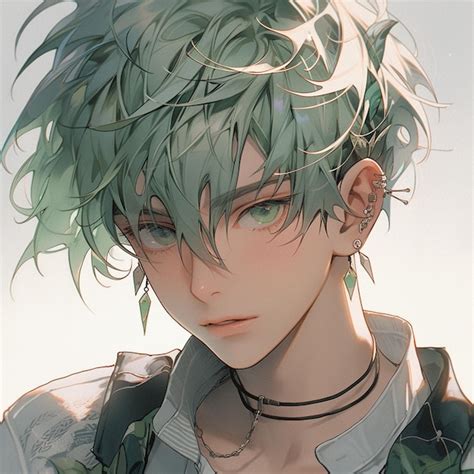 Premium AI Image | anime boy with green hair and piercings wearing a ...