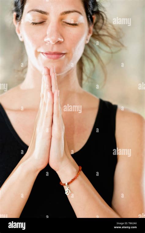 yoga prayer position stock photo alamy