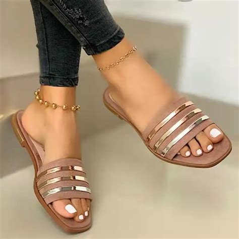 2023 Trendy Designer Sandales Womens Square Open Toe Flat Sandals Slip ...