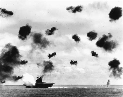 USS Yorktown being hit by a Torpedo during World War II, battle of ...