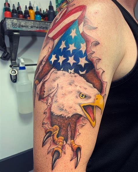 Bald Eagle and American Flag Tattoo By Amir | American flag tattoo ...