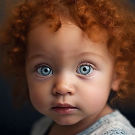 Premium AI Image | a red haired baby with red hair and blue eyes.