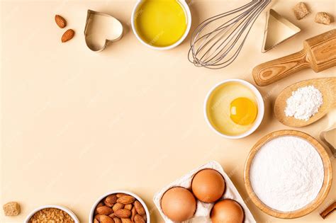 Premium Photo | Ingredients and utensils for baking on a pastel background