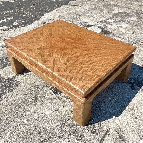 Late 20th Century Vintage Boho Grasscloth Coffee Table After Harrison