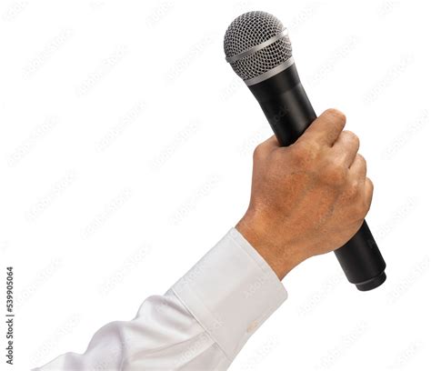 Hand Holding Microphone for speech isolated on white background, Hand ...